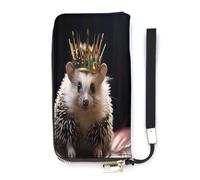 NHYDSPQ Portafoglio da donna, corona con stampa riccio Cluth, portafoglio in pelle PU con cerniera intorno, borsa lunga con cinturino da polso