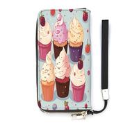 NHYDSPQ Portafoglio da donna,Delizioso Cupcakes Stampa Ladies Cluth,PU Leather Zip Around Portafoglio,Cinturino da polso Borsa lunga