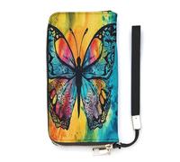 NHYDSPQ Portafoglio da donna, farfalla Tie Dye stampa Cluth, portafoglio in pelle PU con cerniera intorno, borsa lunga con cinturino da polso