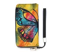 NHYDSPQ Portafoglio da donna, farfalla Tie Dye stampa Cluth, portafoglio in pelle PU con cerniera intorno, borsa lunga con cinturino da polso
