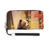 NHYDSPQ Portafoglio da donna, orso marrone in autunno stampa cluth, portafoglio in pelle PU con cerniera intorno, cinturino da polso, borsa lunga, 20 x 10,5 cm, stile, 20 x 10,5 cm, moderno