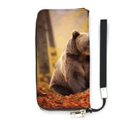 NHYDSPQ Portafoglio da donna, orso marrone in autunno stampa cluth, portafoglio in pelle PU con cerniera intorno, borsa lunga con cinturino da polso, 20 x 10,5 cm, stile, stile, 20 x 10,5 cm, moderno