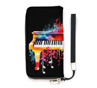 NHYDSPQ Portafoglio da donna, stampa colorata con tastiera di pianoforte e note musicali, cluth da donna, portafoglio in pelle PU con cerniera intorno, borsa lunga con cinturino da polso