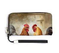 NHYDSPQ Portafoglio da donna, stampa gallina e gallo stampa cluth, portafoglio in pelle PU con cerniera intorno, cinturino da polso, borsa lunga, stile, 20 x 10,5 cm, moderno
