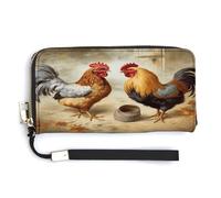 NHYDSPQ Portafoglio da donna, stampa gallina e gallo stampa cluth, portafoglio in pelle PU con cerniera intorno, cinturino da polso, borsa lunga, stile, 20 x 10,5 cm, moderno