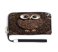 NHYDSPQ Portafoglio da donna, stampa gufo chicco di caffè, cluth, portafoglio in pelle PU con cerniera intorno, cinturino da polso, borsa lunga, stile, 20 x 10,5 cm, moderno