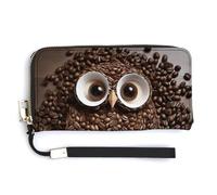 NHYDSPQ Portafoglio da donna, stampa gufo chicco di caffè, cluth, portafoglio in pelle PU con cerniera intorno, cinturino da polso, borsa lunga, stile, 20 x 10,5 cm, moderno