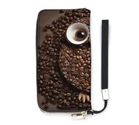NHYDSPQ Portafoglio da donna, stampa gufo chicco di caffè, cluth, portafoglio in pelle PU con cerniera intorno, cinturino da polso, borsa lunga, stile, 20 x 10,5 cm, moderno
