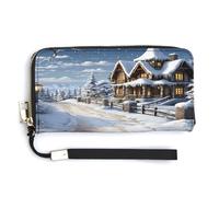 NHYDSPQ Portafoglio da donna, stampa natalizia invernale con scena felice, cluth da donna, in pelle PU, con cerniera intorno, cinturino da polso, borsa lunga, stile, 20 x 10,5 cm, moderno