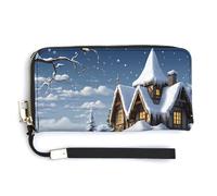 NHYDSPQ Portafoglio da donna, stampa natalizia invernale con scena felice, cluth da donna, in pelle PU, con cerniera intorno, cinturino da polso, borsa lunga, stile, 20 x 10,5 cm, moderno