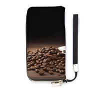 NHYDSPQ Portafoglio da donna, stampa tazza di caffè e chicco di caffè, cluth da donna, portafoglio in pelle PU con cerniera intorno, cinturino da polso, borsa lunga, stile, 20 x 10,5 cm, moderno