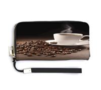 NHYDSPQ Portafoglio da donna, stampa tazza di caffè e chicco di caffè, cluth da donna, portafoglio in pelle PU con cerniera intorno, cinturino da polso, borsa lunga, stile, 20 x 10,5 cm, moderno