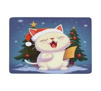 NHYDSPQ Tappeto da bagno, grazioso gatto che canta canti natalizi, tappetino da bagno lavabile, tappetino da bagno in microfibra, morbido e antiscivolo
