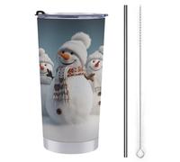 NHYDSPQ Tazza da viaggio con cannuccia in acciaio inossidabile, tazza da viaggio con stampa pupazzo di neve felice, tazza da caffè a prova di fuoriuscite, tazza da viaggio con cannuccia + pennello