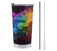 NHYDSPQ Tazza da viaggio con cannuccia in acciaio inox, con stampa arcobaleno e fumo, tazza da caffè a prova di fuoriuscite, tazza da viaggio con cannuccia + pennello