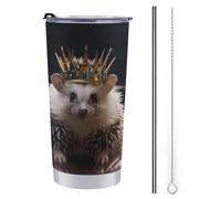 NHYDSPQ Tazza da viaggio con cannuccia in acciaio inox, corona con stampa riccio, tazza da caffè a prova di fuoriuscite, tazza da viaggio con cannuccia + pennello