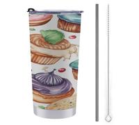 NHYDSPQ Tazza da viaggio con cannuccia in acciaio inox, per cupcake, ciambelle, muffin, zucchero stampato, tazza da caffè, tazza da viaggio con cannuccia + pennello