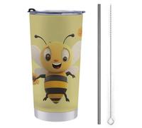 NHYDSPQ Tazza da viaggio con cannuccia in acciaio inox, tazza da viaggio con stampa ape, tazza da caffè a prova di fuoriuscite con cannuccia + pennello