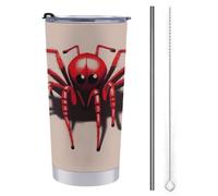 NHYDSPQ Tazza da viaggio in acciaio inox con paglia, simpatica stampa ragno rosso, tazza da caffè a prova di fuoriuscite tazza da viaggio con cannuccia + pennello