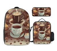NHYDSPQ Zaini casual, set di zaino con stampa di caffè e dolci, set di zaino e borsa per il pranzo, 3 pezzi, stile, taglia unica, zaini tradizionali