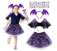 NHYDZSZ Costume Halloween Bambina,Costume da Pipipistrello per Bambini mit Cerchio per Capelli,LED Tutù,Ali,Bacchetta,Costume Pipistrello Bambina per Halloween Carnevale Cosplay Festa Mascherata