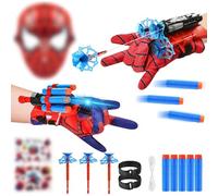 NHYDZSZ Set di 2 Guanti Spiderm per Bambino, Giochi Spiderm con Launcher e Maschera, Giocattolo da Polso, Spara Ragnatele Cosplay, Regalo Eroe per Feste e Compleanni, Giochi Bambini 3-10 Anni