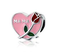 NHYHEHMR Accessories Necklace Pendant Charm Beads for Necklace Dangle Bead DIY Women's Bracelet Bead for Bracelet Pink Heart-Shaped Red Rose Mother Love Confession