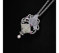 NHYHEHMR Accessories Vintage S925 Necklace for Women Peony Flower Jade Handmade Classical Jewelry Women's Pendant Necklaces Charm Gift National Old Craft