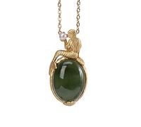 NHYHEHMR Accessories Vintage S925 Necklace for Women Plated Jade Mermaid Pearl Handmade Classical Jewelry Women's Pendant Necklaces Charm Gift National Old Craft