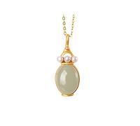 NHYHEHMR Accessories Vintage S925 Necklace for Women Plated Jade Vase Pearl Handmade Classical Jewelry Women's Pendant Necklaces Charm Gift National Old Craft