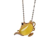 NHYHEHMR Accessories Vintage S925 Necklace for Women Plated Natural Honey Wax Pearl Teapot Handmade Classical Jewelry Women's Pendant Necklaces Charm Gift National Old Craft