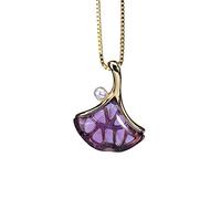 NHYHEHMR Accessories Vintage S925 Necklace for Women Plated Natural Purple Crystal Ginkgo Biloba Leaves Handmade Classical Jewelry Women's Pendant Necklaces Charm Gift National Old Craft