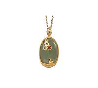 NHYHEHMR Accessories Vintage S925 Necklace for Women Plated Oval Jade Duckling Handmade Classical Jewelry Women's Pendant Necklaces Charm Gift National Old Craft