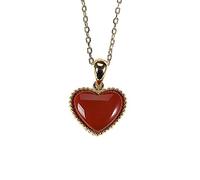 NHYHEHMR Accessories Vintage S925 Necklace for Women Plated Red Agate Heart Handmade Classical Jewelry Women's Pendant Necklaces Charm Gift National Old Craft