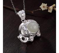 NHYHEHMR Accessories Vintage S925 Necklace for Women White Jade Elephant Handmade Classical Jewelry Women's Pendant Necklaces Charm Gift National Old Craft