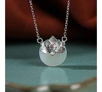 NHYHEHMR Accessories Vintage S925 Necklace for Women White Jade Lotus Handmade Classical Jewelry Women's Pendant Necklaces Charm Gift National Old Craft