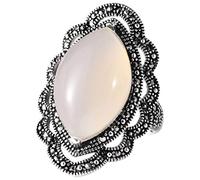 NHYHEHMR Anello aperto in S925 Gioielli retrò motivo di onde di calcedoni bianchi in pizzo aperto indice di moda regali regali per il calcédoine b lovebag b