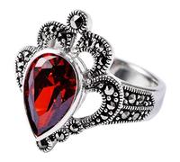 NHYHEHMR Anello aperto in S925 in stile palazzi vintage donna goccia d'acqua Corona di acqua rossa,