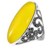 NHYHEHMR Anello aperto in S925 palazzi vintage in stile Calcedo giallo ovale giallo grande pattern cavo donna donna regali regali per loveborate topaz fiore cavo, lavoratore