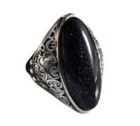 NHYHEHMR Anello aperto regolabile da donna, di grandi dimensioni, stile retrò, intarsiato ovale, pietra arenaria blu, gioielli per cene, feste, matrimoni, anello regalo, A