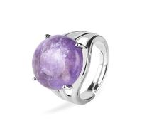 NHYHEHMR Anello di cristallo per donne Anello di pietra naturale perle rotonde per perle di dito anelli Ametisti in quarzo Purple Color Party Gioielli F476
