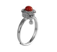 NHYHEHMR Anello regolabile da donna, in stile retrò, con ruota di preghiera intarsiata con pietra rossa, gioiello squisito per matrimonio, promessa eternità, anello da dito regalo, A