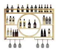 NHYHEHMR Bar di portaoggetti a parete in metallo con scaffali galleggianti bottiglia moderna e supporto in vetro per barre da ristorante (oro 120 * 15 * 80 cm)