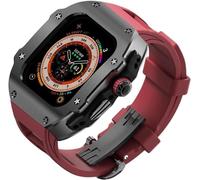 NHYHEHMR Cassa dell'orologio in acciaio inossidabile Cinturino in gomma fluoro,Per serie Ultra 8 2 49MM,Kit mod cinturino in silicone lunetta in metallo da uomo, per accessori di ricambio IWatche 49
