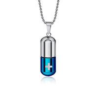 NHYHEHMR Cool Punk Profume Bottiglia a sospensione Blu Color Pill Capsule Model Design Titanio Acciaio Pendiali Collana