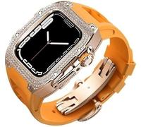 NHYHEHMR Cover per orologio con quadrante diamantato in lega di titanio, cinturino in gomma, per serie 8/7/6/5/4/SE, custodia e cinturino di ricambio per iWatch 45/44 mm, in acciaio inox, 45mm, A