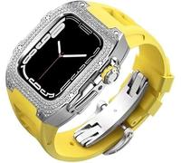 NHYHEHMR Cover per orologio con quadrante diamantato in lega di titanio, cinturino in gomma, per serie 8/7/6/5/4/SE, custodia e cinturino di ricambio per iWatch 45/44 mm, in acciaio inox, 45mm, A