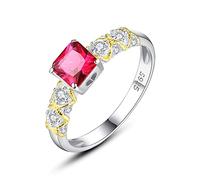 NHYHEHMR Delicato anello di solitario topazio del quadrato rosso verde rossi 925 per donne anelli promettenti gioielli regalo bague femme
