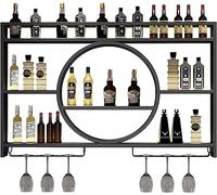 NHYHEHMR Display da vino montato in metallo industriale moderno moderno ripiani galleggianti rotondi in vetro in ferrovia per barre dei ristoranti per la casa