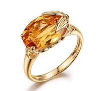 NHYHEHMR Gioielli ad anello di fidanzamento della gemma citrina per donne a forma ovale topazio citrino gemma anello di gioielli ad anello femminile